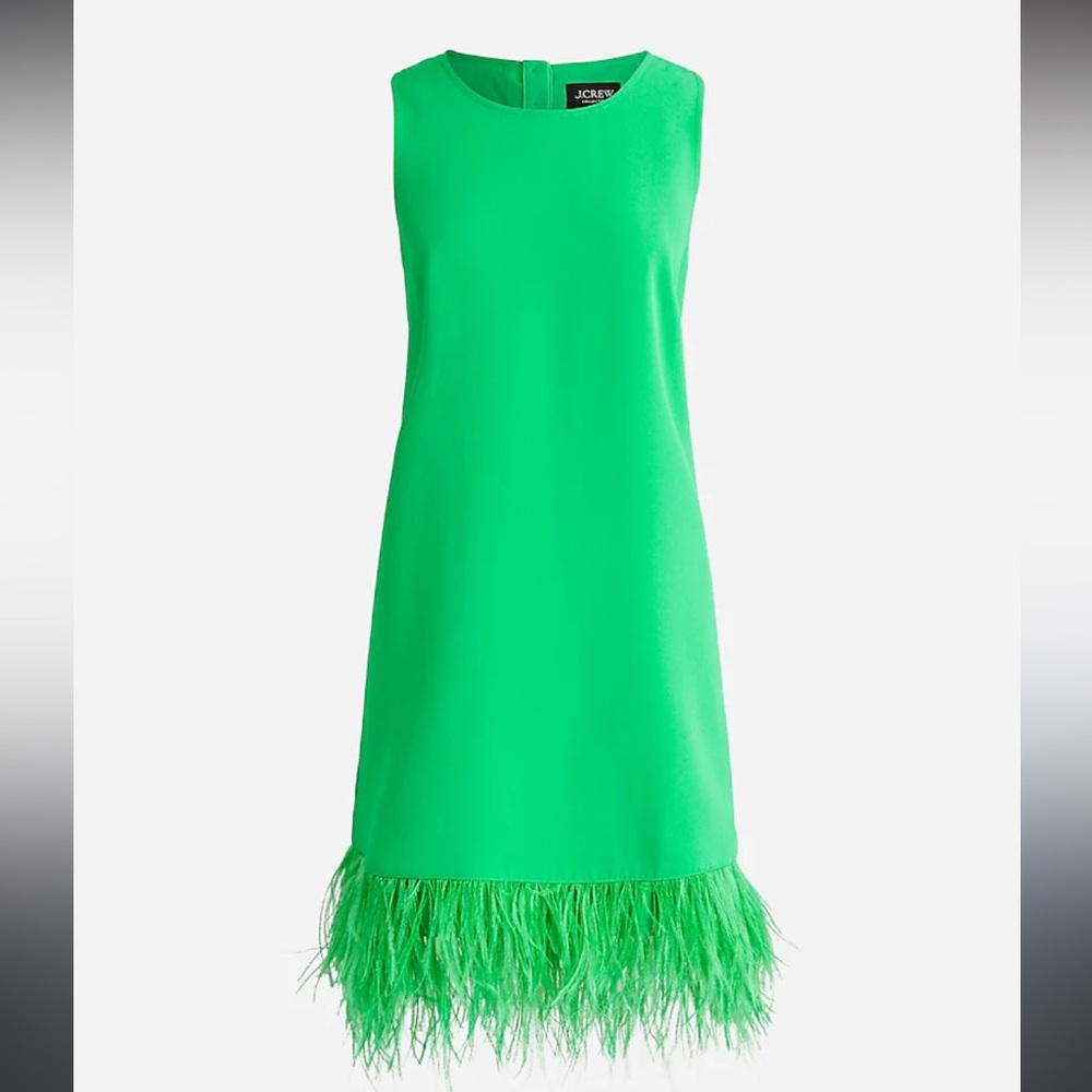 J.Crew Collection Crepe feather-trim shift dress sz XS kelly green